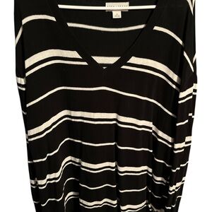 Black and White Striped V-Neck Top